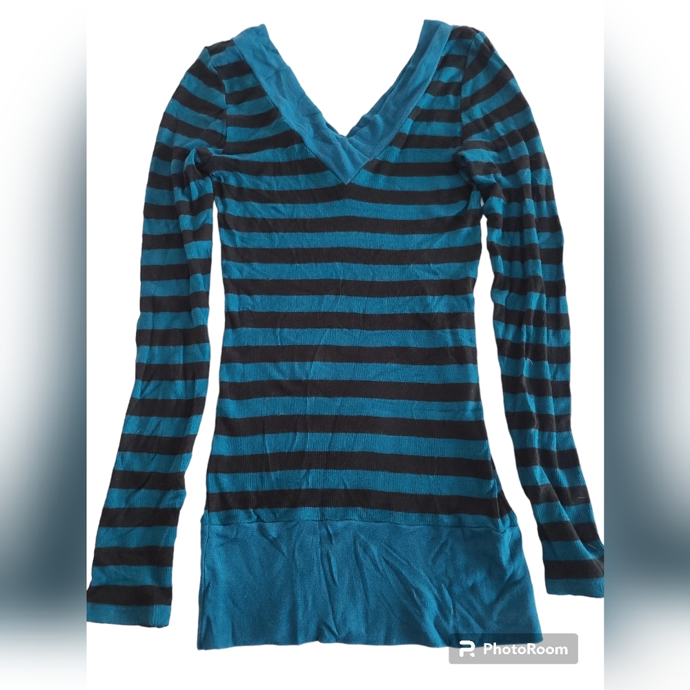 Planet Gold V Neck Striped Knit Top Long Sleeve Size M Juniors